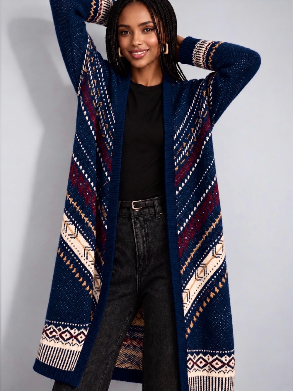 Abercrombie & Fitch Fair Isle Hooded Maxi Duster Cardigan Sweater Size M